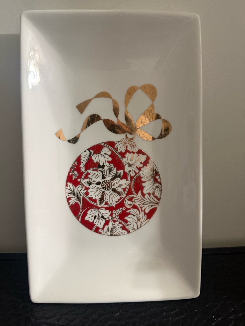 platter porcelain by Artistic Gold & Red Accents, Holiday Ornament tray.